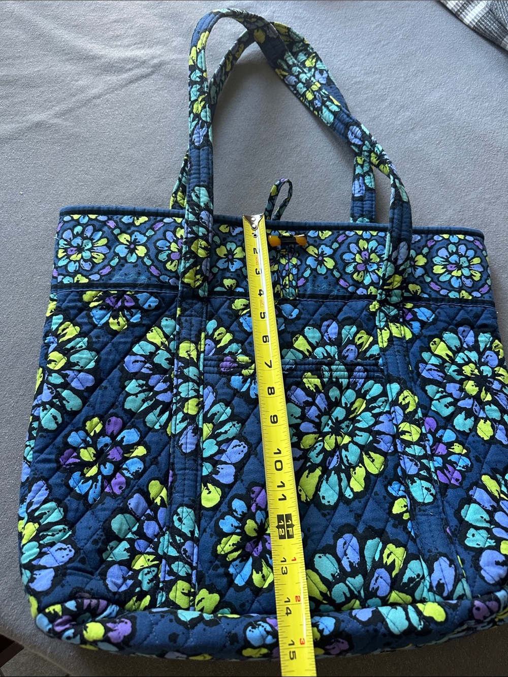 Vera Bradley Navy Quilted Floral Tote with Turquoise and Lime Accents - Picture 2 of 3